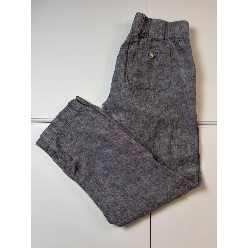 Athleta Grey‎ 100% Linen Drawstring Elastic Waist Casual Crop Pants Size 4